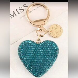 Teal rhinestone heart bag, charm